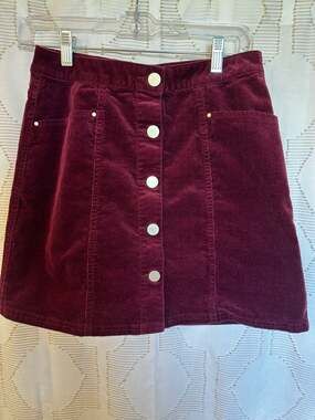 Maison Jules Women's Burgundy Corduroy Button-Front Mini Skirt
